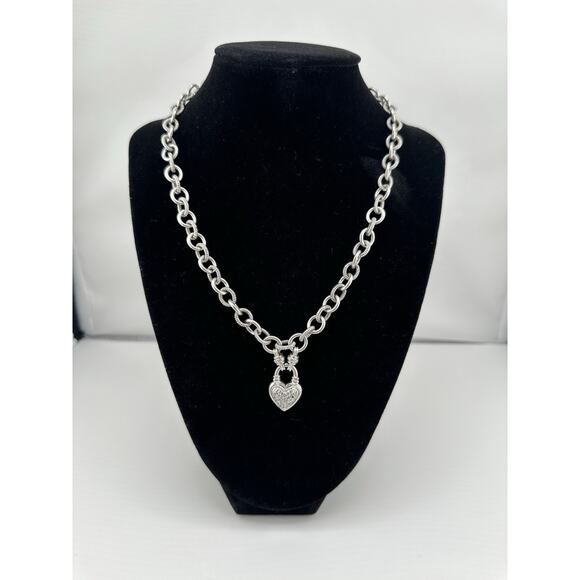 Vintage Heavy 925 Sterling Cable Chain 16" Necklace w/ Pave Diamond Heart 48 gms - Picture 2 of 8